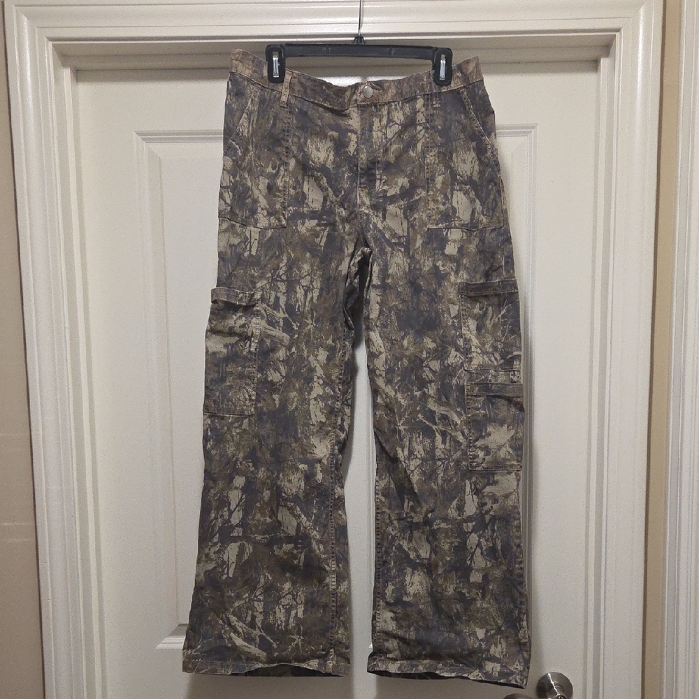 No Boundaries Wide Leg Cargo Pants in Wood Camo XL (16-18)